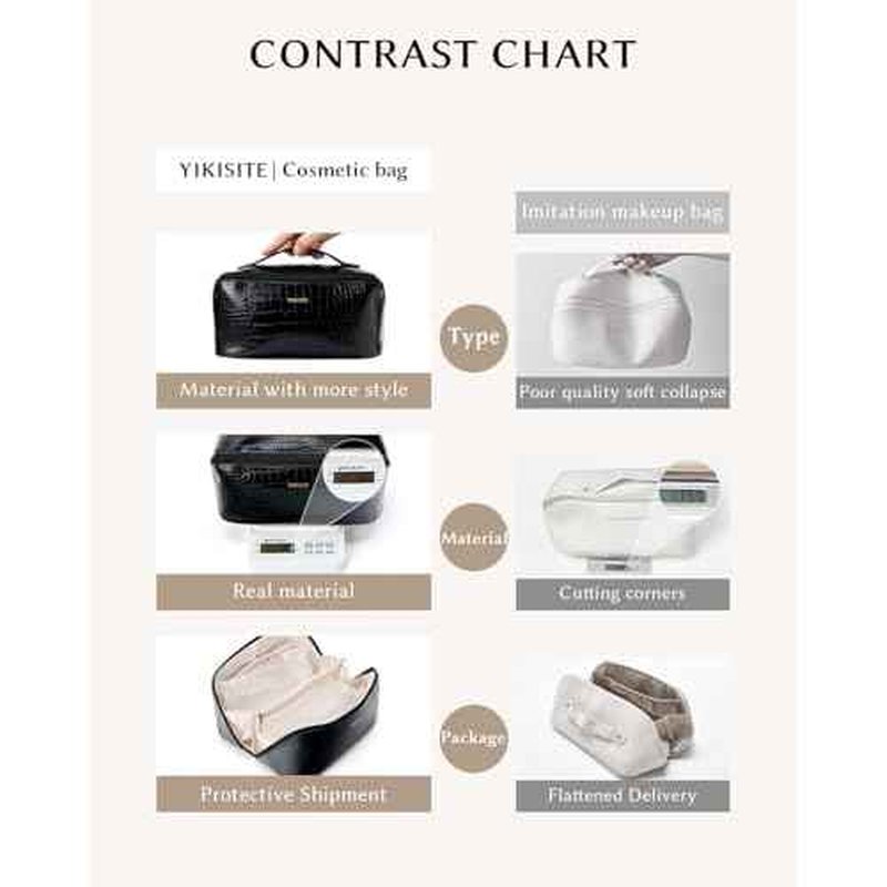 Make Up Bag, Cosmetic Organizer for Women, Waterproof Croc PU Leather Makeup Organizer with Divider and Handle Toiletry Bag Travel Bag (Croc Embossed, Black)