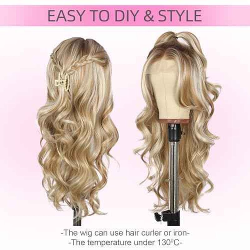 SAPPHIREWIGS 13x4 Blonde Lace Front Wig for Women Body Wave Highlight Honey Blonde Synthetic Pre Layered Wigs Heat Resistant Fiber Gluesless Wig for Daily Party Use 20 inch