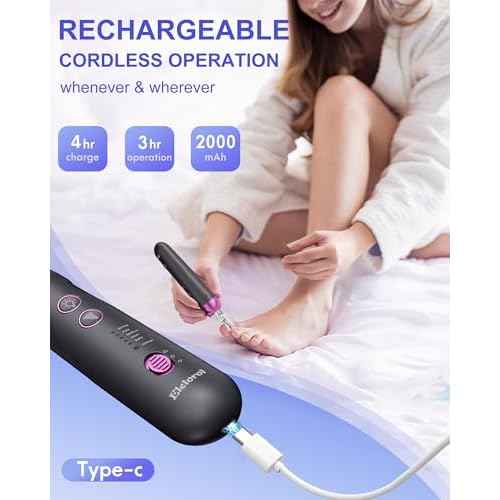 Manicure Pedicure Kit for Women Men: Eletorot Professional Electric Nail File Set, 5 Speeds Rechargeable Cordless Toe Nail Grinder Cuticle Tools for Feet Care, Gifts for Dad Boyfriend Grandpa Son