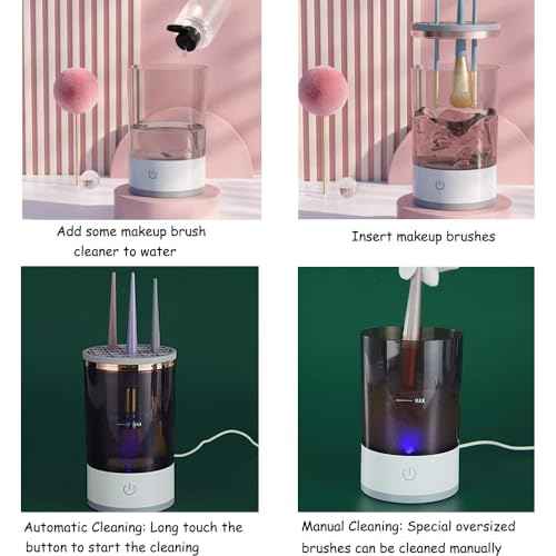 Makeup Brush Cleaning Machine - Automatic Cosmetics Brush Cleaner, Electric Make-up Brush Cleaner and Dryer, Dust-proof Beauty Brushes Organizer, Birthday Gift for Ladies