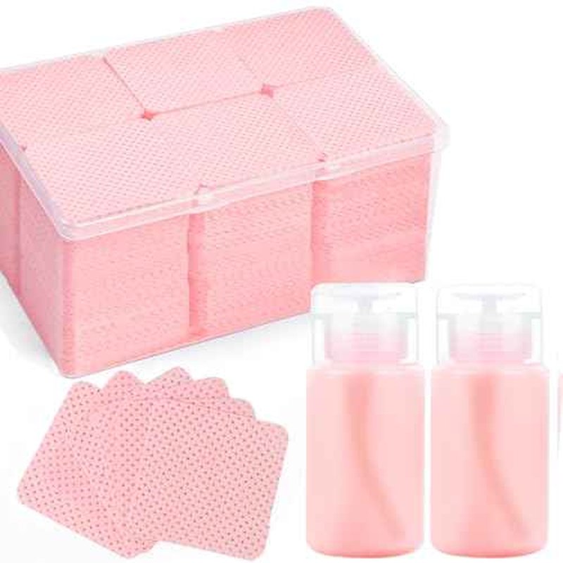 1080PCS Lint Free Nail Wipes with 2 Acetone Dispensers, Nail Polish Remover Wipes with Pump Dispenser,Lash Extensions Glue Cleaning Wipe Empty Pump Bottle Pump Wipes Nail Kit