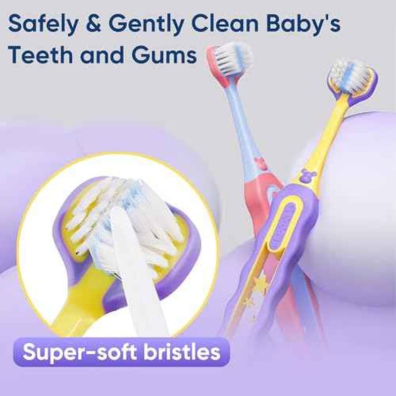 EASICUTI Soft Toddler Toothbrushes, Efficient 3 Sided Toothbrush, Baby Toothbrush 12 Months and up, Infant Toothbrush, Toddler Training Tooth brush for Ages 1-8 Years, Cleans All Sides-4 Pack (Patent)