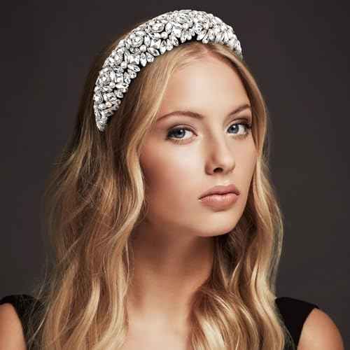 Jaciya Rhinestone Headband Bling Sparkly Crystal Diamond Headband Pearl Hairband Fashion Padded Head Band for Girls Women Hair Accessories