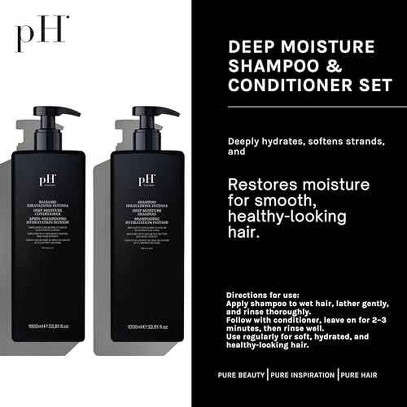 pH PURE HAIR Deep Moisture Shampoo & Conditioner Set - Moisturizing Formula For Dry Damaged Hair - Enriched with Kokum Nut Butter and Rose Extract 33.8 Oz (Pack of 2)