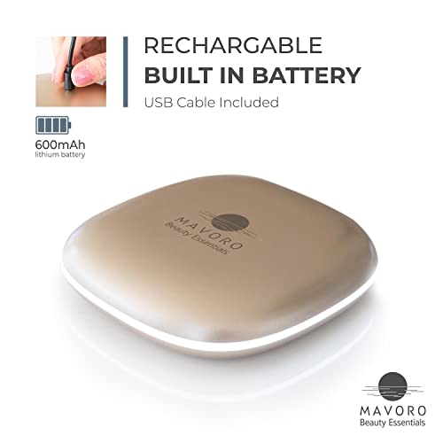 Mavoro LED Lighted Travel Makeup Mirror | 1x/10x Magnification | Rechargeable USB-C | Pocket & Purse Portable Lighted Travel Makeup Compact Mirror, Touch Sensor (Champagne Gold)