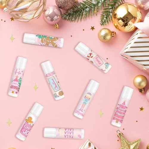 50 Pcs Christmas Lip Balm Bulk Lip Care Moisturizing and Nourishing Lip Balm Christian Religious Holiday Party Gift for Women Girls Coworkers (Pink)