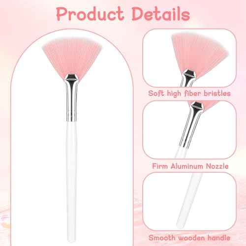 Ouligay 20 Pcs Facial Brushes Esthetician, Soft Fan Brush for Women Girls, Face Mask Brush Applicator for Mud Cream, Makeup Women Cosmetic Tools (Pink White)