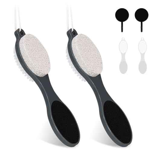 Foot File Callus Remover-2 Pcs 4 in 1 Foot Scrubber Dead Skin Remover for Feet,Pumice Stone, Foot Rasp and Sand Paper for Home Foot Care,Foot Brush for Shower (Grey Pedicure Foot File)