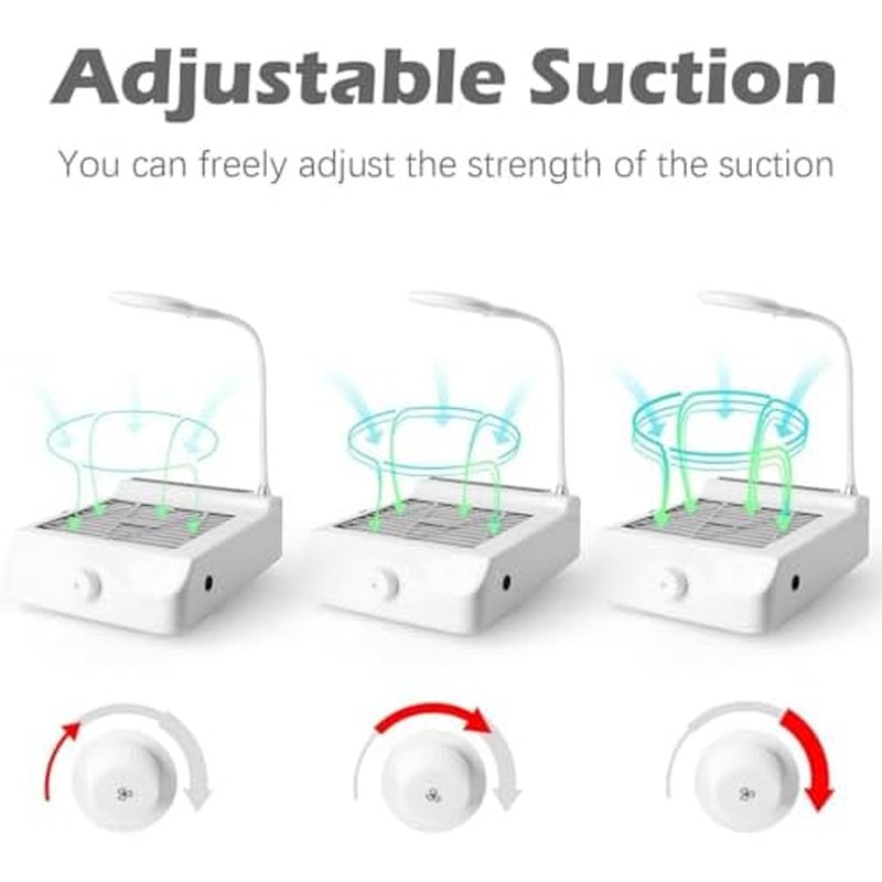 Nail Dust Collector Low Noise, AONOLOVO Powerful Nail Vacuum Dust Collector Suction Fan with Lamp for Nail Tech Acrylic Nails Gel Dip Powder Removal, with Nail Dust Brush, 03-White