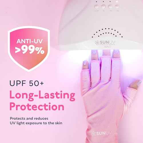 SUNUV LED Gloves for Gel Nails, UPF 50+ Anti UV Gloves for Gel Nail Lamp, Professional UV Gloves for Nail Techs