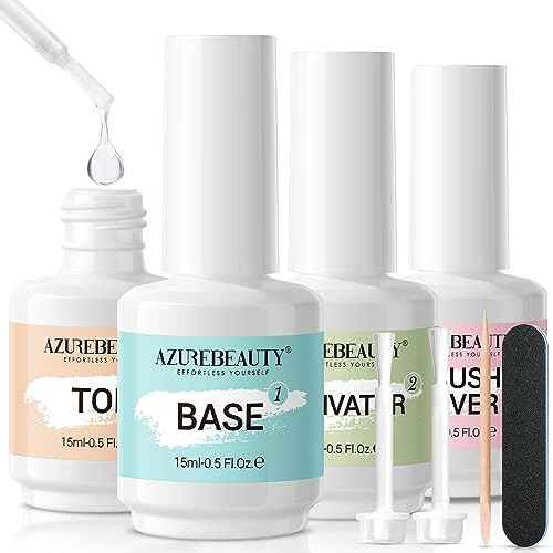 AZUREBEAUTY Dip Powder Liquid Set 15ml/0.5oz 8 Pcs Dipping Base Activator and Top Coat Brush Saver Nail File Necessary Tools for Dip Kit No Lamp Needed