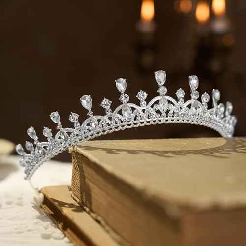 SWEETV Princess Tiara for Women, Crystal Wedding Tiaras for Bride, Silver Crown for Birthday Quinceanera Pageant Party Prom,Costume Hair Accessories Gift