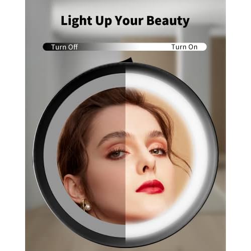 Benbilry 10X Magnifying Lighted Makeup Mirror, 7 Inch Double Sided 1X/10X Magnification with Lights, 360¡Æ Rotation Swivel Travel Make Up Mirror with Lighting, Battery Operated Black