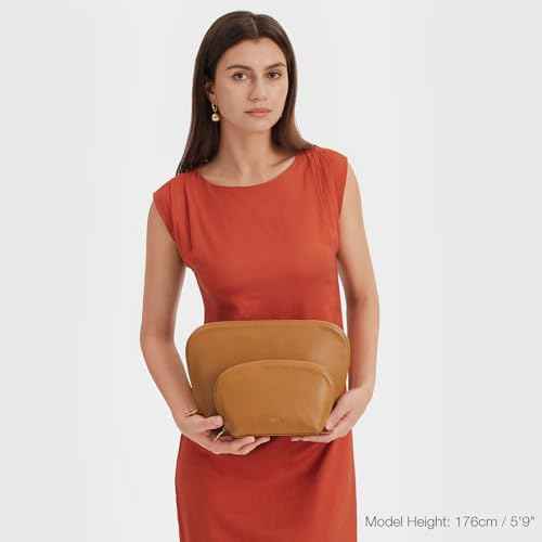 Kattee Leather Makeup Bag, Travel Cosmetic Bag Set, Toiletry Bag Organizer for Women, 1-PACK, Medium, Brown