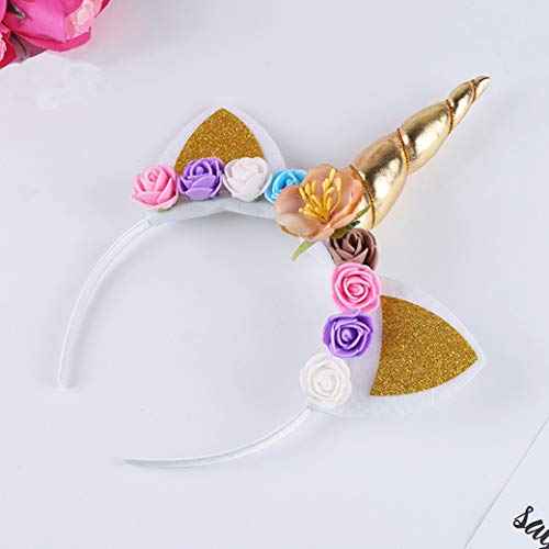5PCS Glitter Unicorn Horn Headband, Flower Ears Unicorn Headbands for Girls, Birthday Unicorn Party Supplies, Cosplay Costume