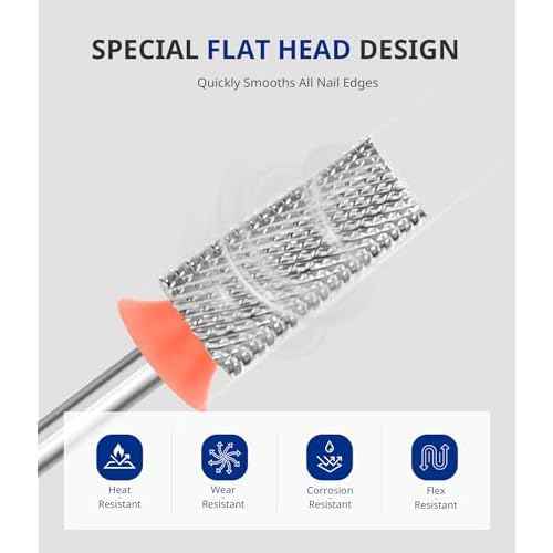 AIRSEE Tungsten Carbide Acrylic Nail Drill Bit Efile Electric File Machine Head Tip for Manicure Polishing Art Remove Gel 3/32" 2 Way Professional Tech Flat Top Tapered Barrel Fine-F