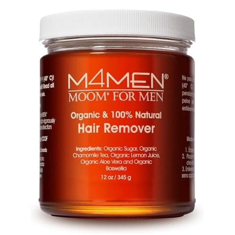 MOOM for Men Organic Hair Removal Kit, 12 oz Sugar Wax with 48 Reusable Fabric Strips, Natural Ingredients