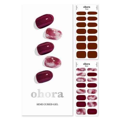 ohora Semi Cured Gel Nail Strips (N Mulberry) - Red, Ombre, Works with Any UV/LED Lamps, Salon-Quality, Long Lasting, Easy to Apply & Remove - Includes 2 Prep Pads, Nail File & Wooden Stick