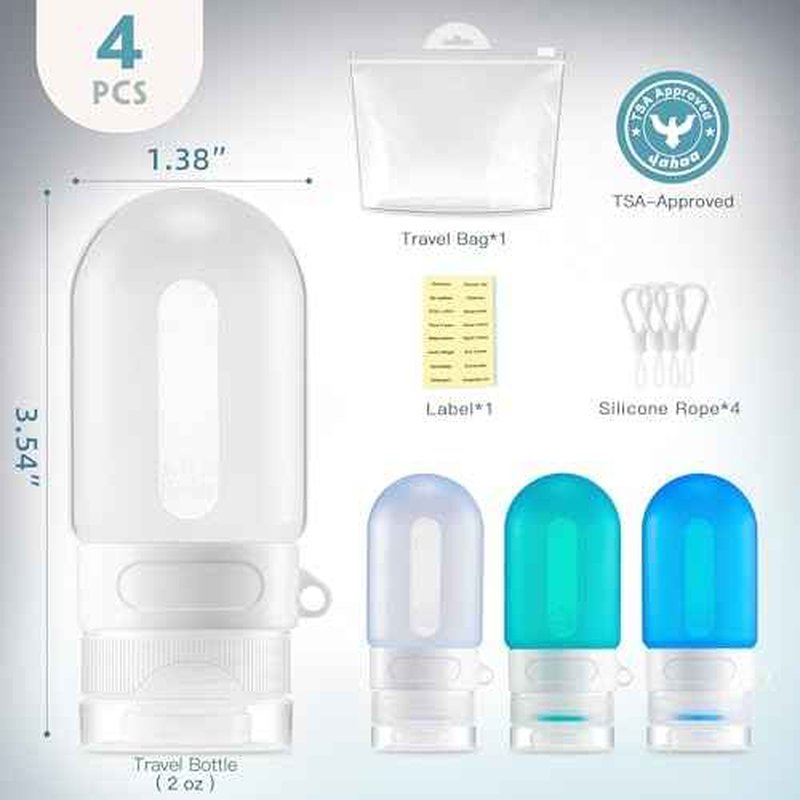 Silicone Clear Travel Bottles for Toiletries,Leak Proof Squeezable Travel Size Containers,TSA-compliant Travel Essentials,2oz,4 Pcs,blue