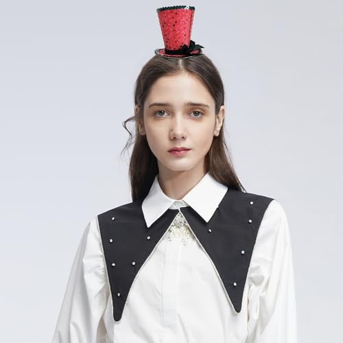 WLBON Halloween Mini Top Hat Headband 1920s Bow Sequins Hair Hoops Bands Fascinator Headpiece Hairband Women Christmas Holiday Festival Parade Cosplay Dress Up Birthday Tea Party Accessories Red