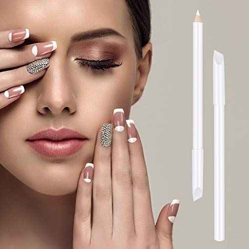 Blulu 3 Pieces White Nail Pencil 2-in-1 Nail Whitening Pencil French Nail Pencils with Cuticle Pusher for DIY Nail Manicure Supplies