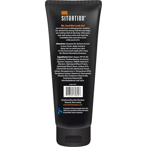 Hair Situation Mr. Cool Wet Look Hair Gel - Strong Hold, High Shine, Alcohol-Free, Anti-Humidity, Non-Flaking, Non-Greasy, Long-Lasting - For All Hair Types - 8 Fl Oz