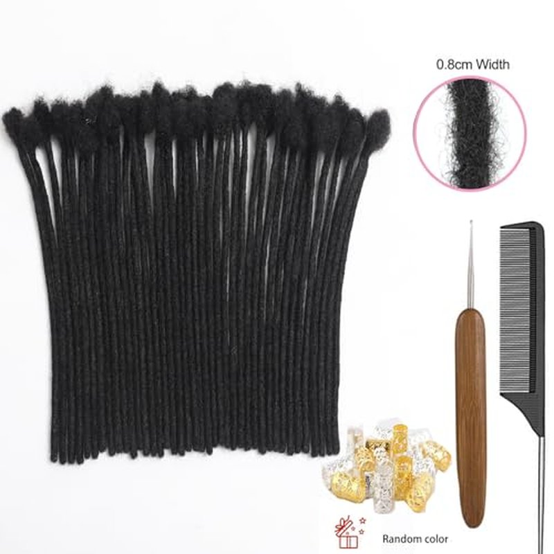 Loc Extension Human Hair 0.8cm Width 8inch 30 Strands 100% Full Handmade Permanent Dreadlock Extension Human Hair for Women/Men/Girl Can Be Dyed Bleached Curled (0.8cm,8Inch,30Strands£¬ Natual Black)