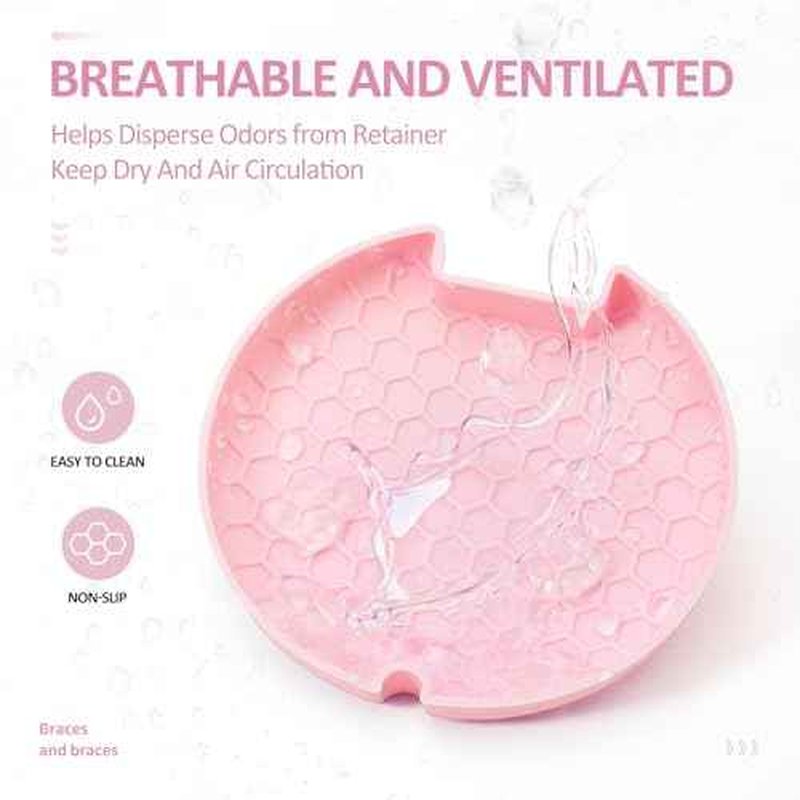 Retainer Case Slim Aligner Case with Vent Holes Removable Inner Tray Silicone for Easy Cleaning (White Pink)