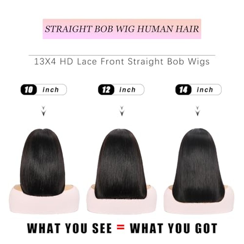 Bob Wigs Human Hair 13x4 HD Transparent Lace Front Wigs for Black Women Glueless Straight Bob Wigs 180% Density Frontal Human Hair Bob Pre Plucked Pre Cut Natural Hairline 16 Inch