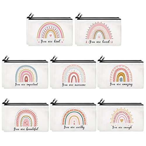 Yahenda 16 Pcs Rainbow Canvas Makeup Bags Bulk for Women Inspirational Zipper Pouch You Are Amazing Loved Beautiful Pencil Pouch Travel Toiletry Bag for Nurse Teacher Christmas Birthday Gifts