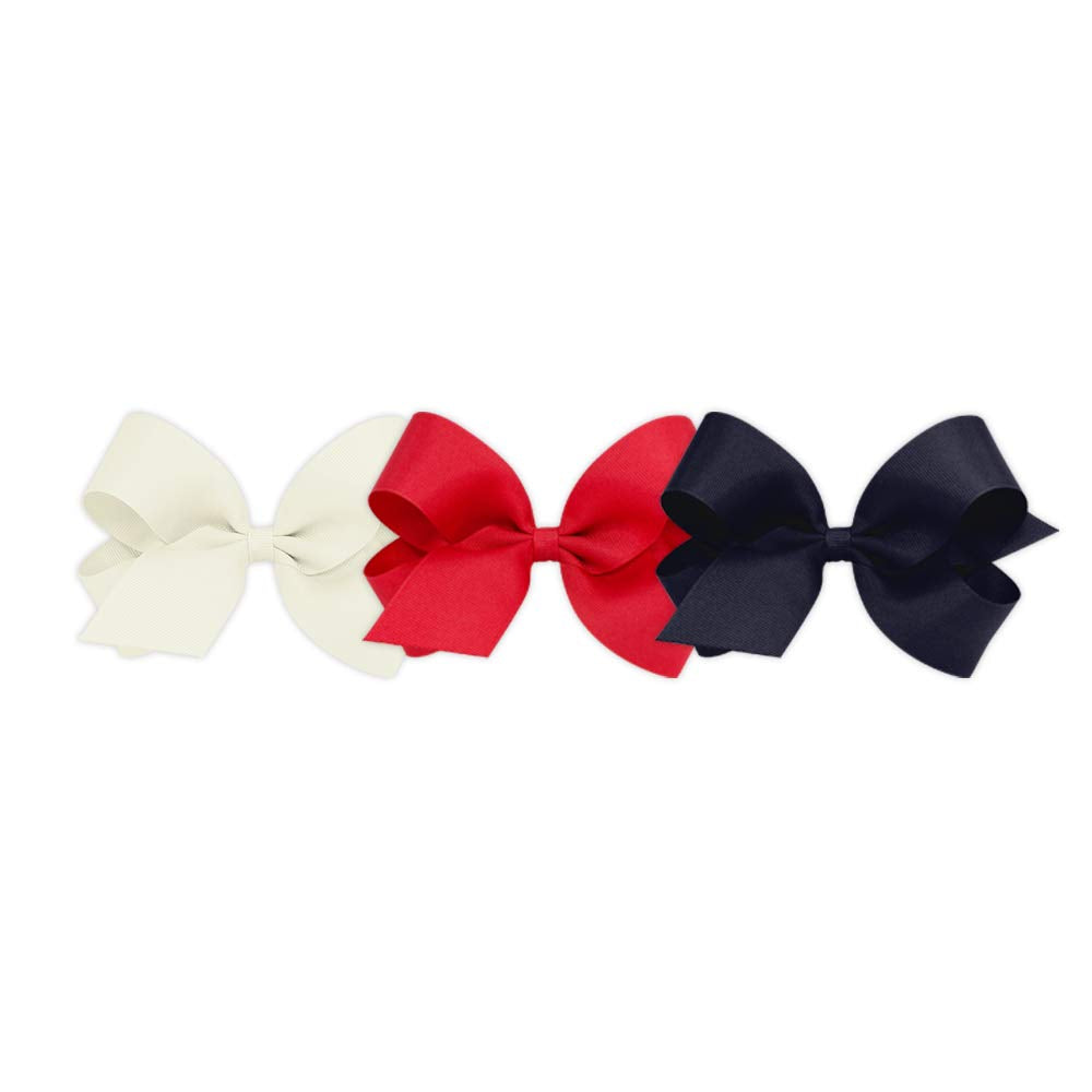 Wee Ones Girls' 3 pc Set Solid Grosgrain Variety Pack on a WeeStay No-Slip Hair Clip, Large, Antique White, Red, and Navy