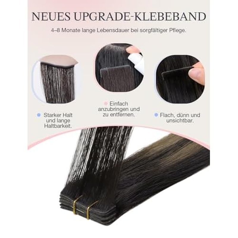 DOORES Invisible Tape in Hair Extensions Human Hair Invisi Edge, Dark Brown to Chestnut Brown 10 Injection Tape-ins with 10 Injection Tape-ins 50g 18 Inch, Human Tape in Extensions