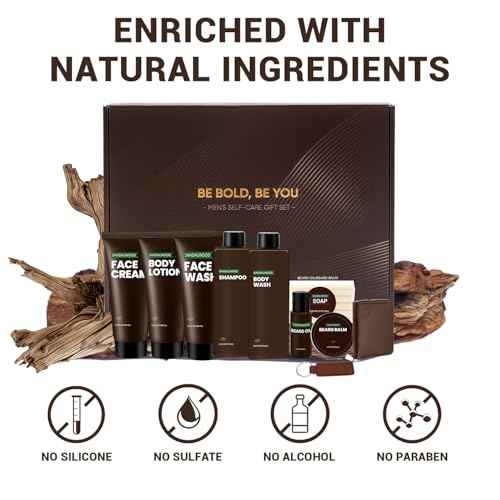 Rinse & Robust Beard Kit for Men, Sandalwood Beard Care Kit for Him Beard Oil Gift Baskets, Body Lotion, Beard Balm, Body Wash, Christmas Gifts for Men Dad Boyfriend Husband Valentines Birthday