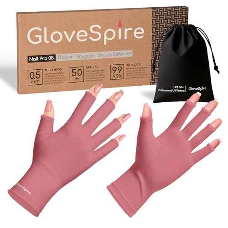 Thickened UV Gloves for Nails, UPF50+ UV Protection Gloves, Fingerless Design for Women Gel Manicures Anti UVA UVB Light (Dusky Rose, One Size Fits Most)