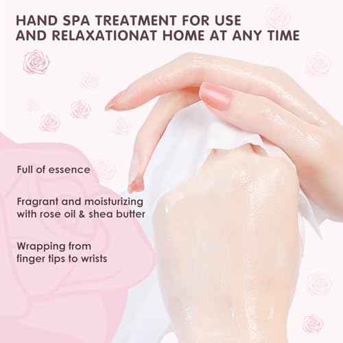 AUSLKA Hand Mask Moisturizing Glove 6 Pairs, Hand Care Moisturizing Gloves with Shea Butter, Hydrating Hand Masks, Hand Peeling Mask for Dry& Dead Skin, Men Women (Rose)