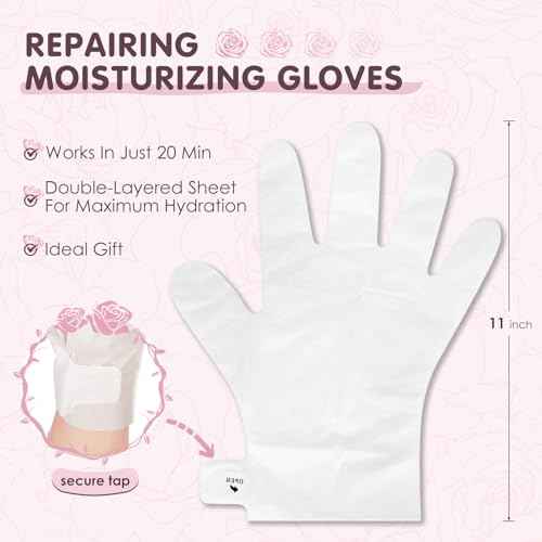 AUSLKA Hand Mask Moisturizing Glove 6 Pairs, Hand Care Moisturizing Gloves with Shea Butter, Hydrating Hand Masks, Hand Peeling Mask for Dry& Dead Skin, Men Women (Rose)
