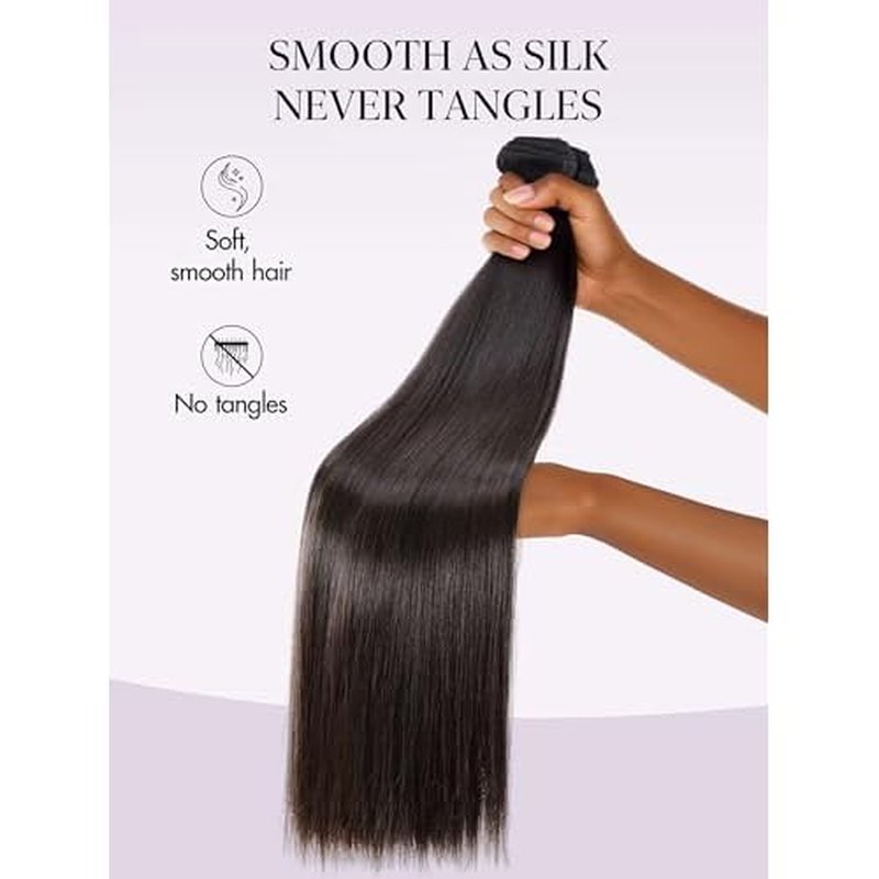 LUVME Human Hair Bundles 16 inch Straight Bundles Human Hair Extensions, 100% Brazilian Virgin Human Hair 1 Bundle, Unprocessed Double Weft 15A Grade, Soft & Full Natural Look for Black Women