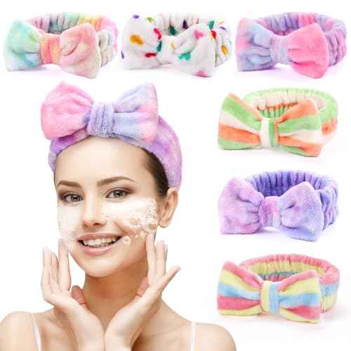 6 Pack Spa Headband for Women Makeup Skincare Headband Soft Coral Fleece Bow Hairband Goody Bag Stuffers Party Favors Christmas Stocking Stuffers for Woman Adult Teen Spa Gifts For Women Gifts Basket