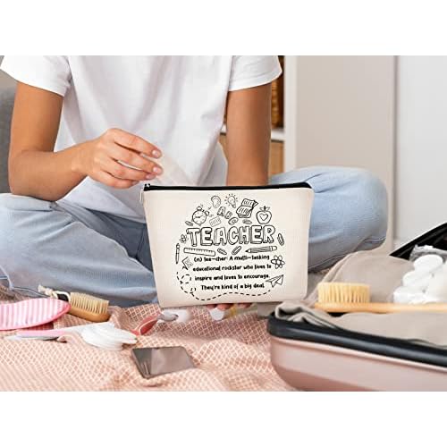 Teacher Survival Kit Bag - Makeup Bag for Women, Small Cosmetic Bag for Teacher Appreciation, Graduation & Birthday Gifts