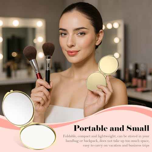 8 Pcs Compact Mirror for Purse, Portable Folding Compact Mirror, Double-Sided 1X/2X Magnifying, Metal Round Shell, Mini Travel Makeup Mirror for Women Bridesmaid Gifts (Gold)