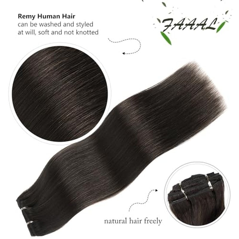 14 Inch Clip in Hair Extensions Real Human Hair 110g 7 Pieces 16 Clips Dark Brown #2 Double Weft Human Hair Clip In Extensions Silky Straight Thick Hair Extensions Clip Ins
