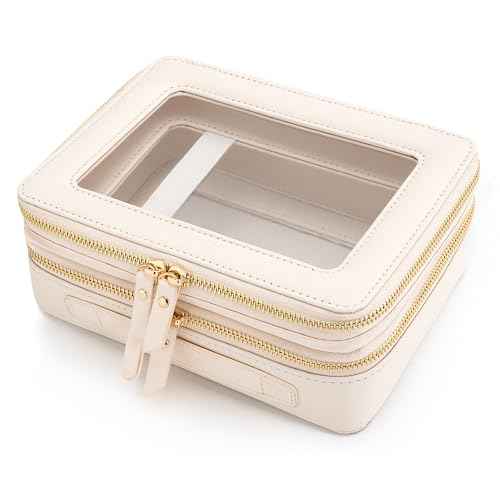 Aveniee Large Clear Makeup Bags, Double Layer Cosmetic Bags with Separate Brush Compartment, Travel Toiletry Bag Cosmetic Train Case, Travel Accessories Organizer for Women(2 Layers, White)