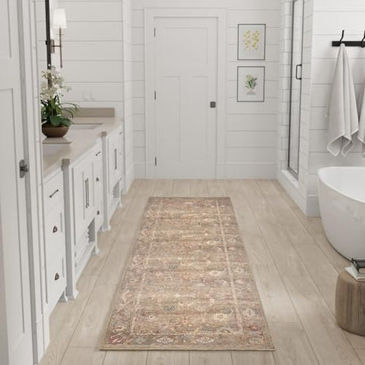 Nourison Home Vintage Washables Taupe Multicolor 2' x 6' Area Rug - Easy Clean, Non Shedding, Bed Room, Living Room, Dining Room, Kitchen (6' Runner)