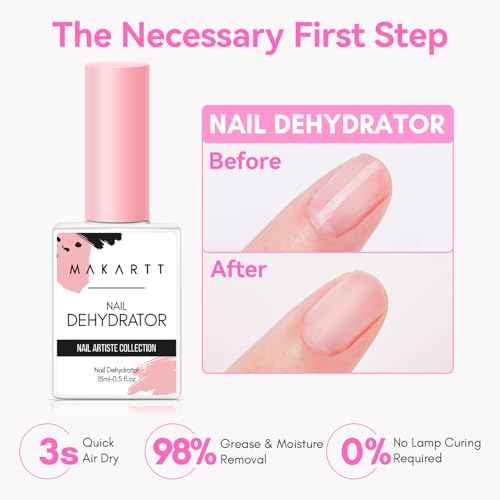 Makartt Nail Dehydrator and Primer Set: Acid Free Air Dry Nail Prep Dehydrate and Hema Free Nail Primer Professional Long-lasting for Acrylic Nails Powder UV Gel Polish(15ML/0.5 oz)