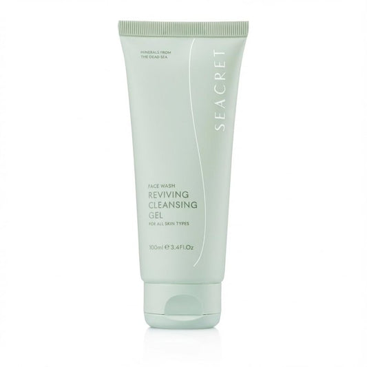 SEACRET Dead Sea Reviving Cleansing Gel - Gentle Facial Cleanser with Fruit AHAs & Minerals, Hydrating Foaming Face Wash, Naturally Scented with Lavender & Sage, All Skin Types, 3.4 Fl Oz / 100 ml