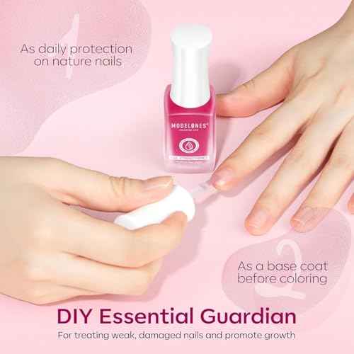 Modelones Nail Strengthener for Thin Nails and Growth, Treatment Repair Damaged Nails, Hardener Extra Strong Nail Care Quick Dry Base Coat Nail Polish, 0.5 oz, 1-Pack