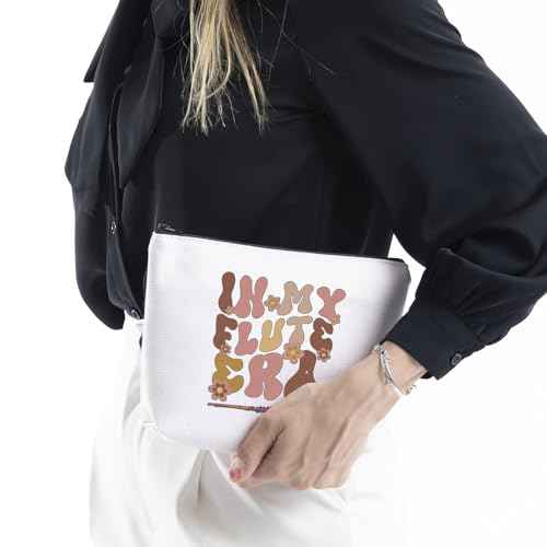 WCGXKO Flute Player Gift - Music Lover Zipper Pouch Makeup Bag (B-Flute Era), Beige