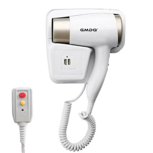 Wall Mounted Hair Dryer with USB Charging Port for Bathroom - 110V Professional Blow Dryer, Fast Drying Salon Motor & Dual Voltage Support, Includes Stand Rack, Screws+Adhesive