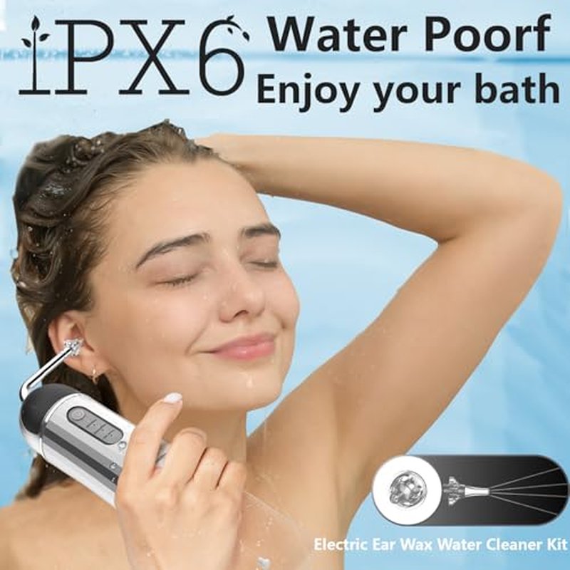 Ear Wax Removal, Portable Water Powered Ear Cleaner with Basin, Electric Ear Cleaning Kit with 3 Pressure Modes, Ear Irrigation Flushing System for Adults and Kids, (Silver)