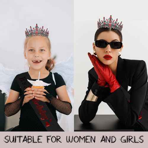 CURASA Birthday Sash and Crown for Women - Black Its My Birthday Tiara - Princess Crown Adult Party Decoration Favors Gifts